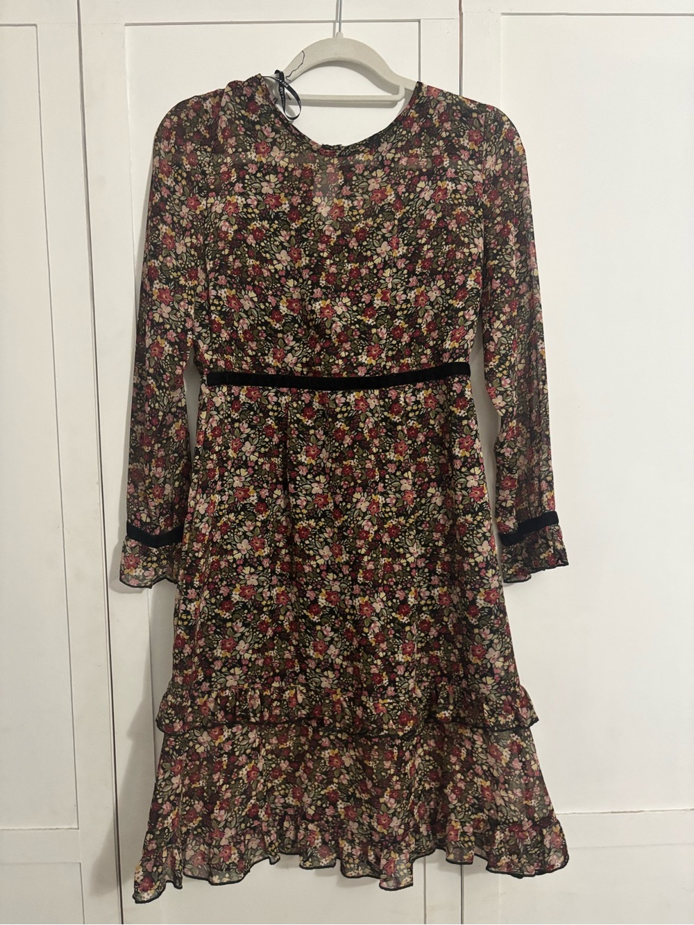 Black Floral Midi Dress with floral Accents